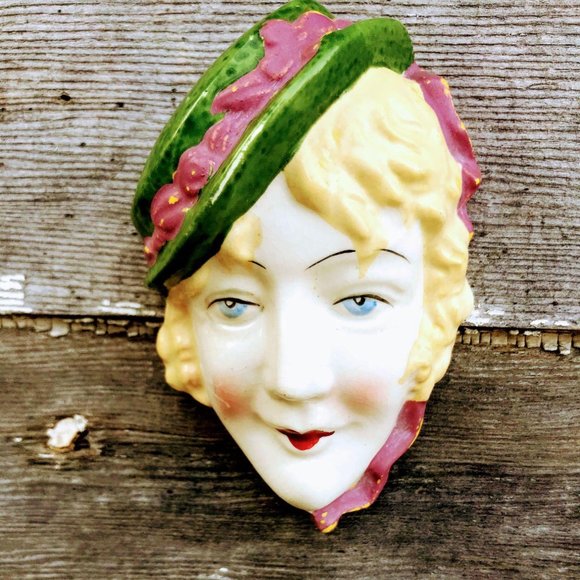 Antique Art Deco Lady Face Wall Hanging 1930’s - Picture 3 of 10